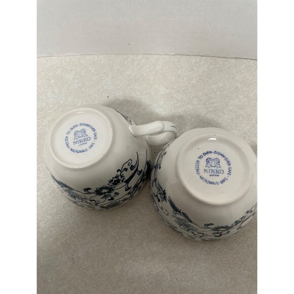 Vintage Set Of 2 Nikko Ming Tree Blue & White-Tea  Or Coffee Cups 3"H Oriental - Picture 4 of 5